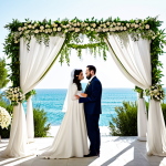**

"A Jewish wedding ceremony under a beautifully decorated chuppah, with the bride and groom exchanging rings, fully clothed in traditional modest wedding attire, safe for work, perfect anatomy, natural proportions, professional photography, bright and joyful atmosphere, family-friendly"

**