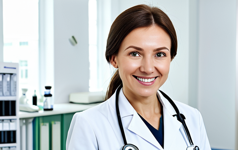 **

"A professional female doctor in a modern, brightly lit clinic in Moscow, Russia. She is wearing a clean, white lab coat and a stethoscope. The environment is clean and sterile, showcasing advanced medical equipment in the background. She is smiling warmly at the viewer. fully clothed, appropriate content, safe for work, perfect anatomy, natural proportions, professional photography, high quality, modest clothing"

**
