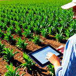 **

"A farmer in a rural field using a tablet to monitor crops, analyzing data from a drone overhead, fully clothed, modest attire, appropriate content, safe for work, perfect anatomy, natural proportions, professional photography, high quality, daytime, sunny weather."

**