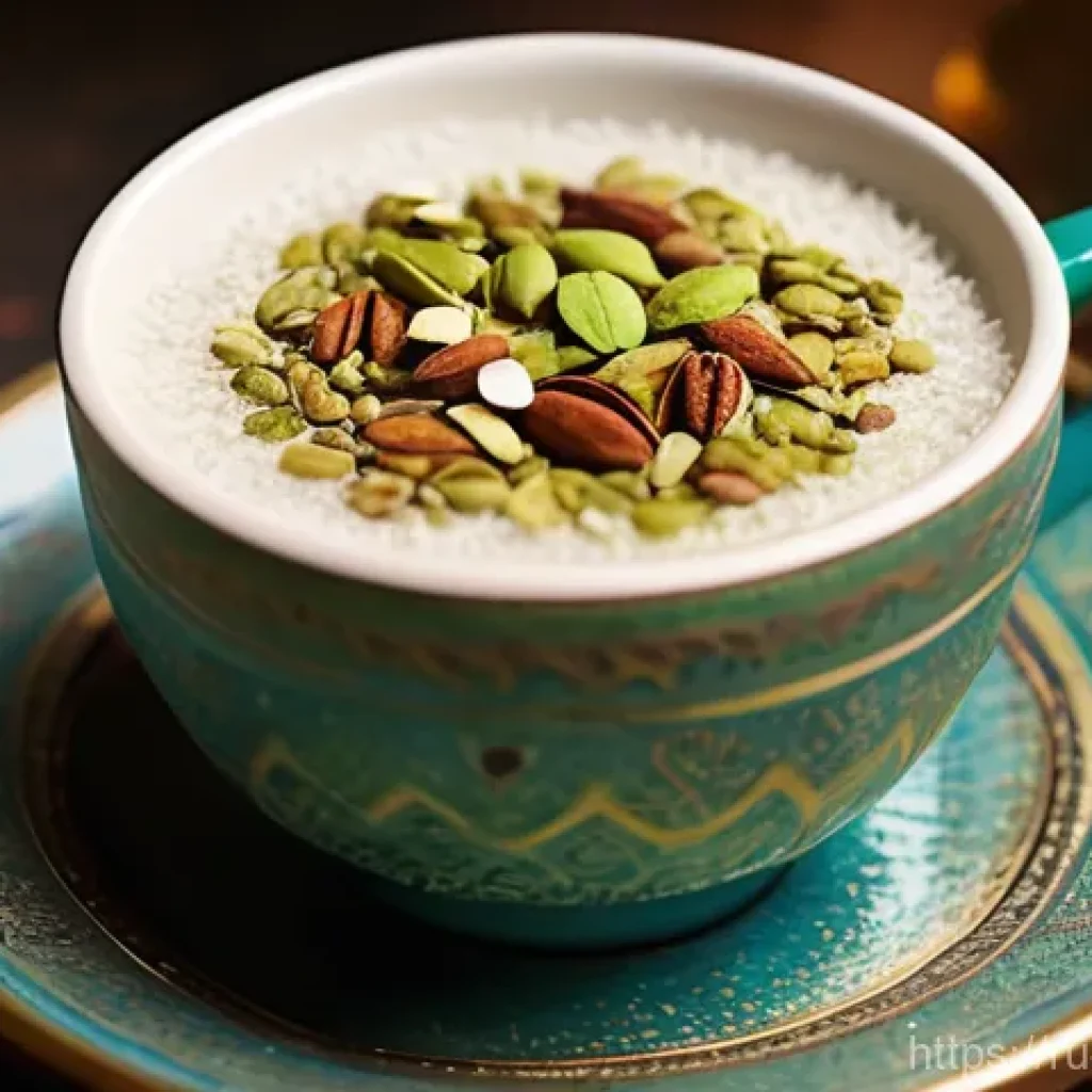 이스라엘 전통 음료와 현대적 조리법 - **Prompt: "A close-up shot of a steaming, inviting cup of Sahlab, generously topped with a swirl of ...