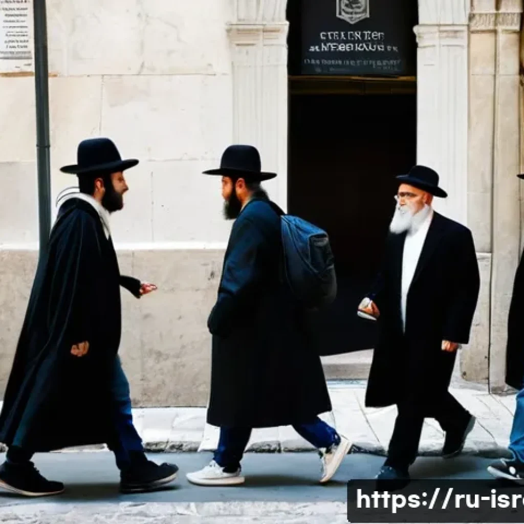 이스라엘의 유대교와 현대적 종교적 변화 - **Prompt:** "A vibrant, bustling street scene in a historic Israeli city, showcasing the striking co...