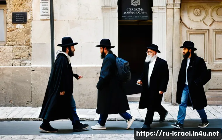 이스라엘의 유대교와 현대적 종교적 변화 - **Prompt:** "A vibrant, bustling street scene in a historic Israeli city, showcasing the striking co...