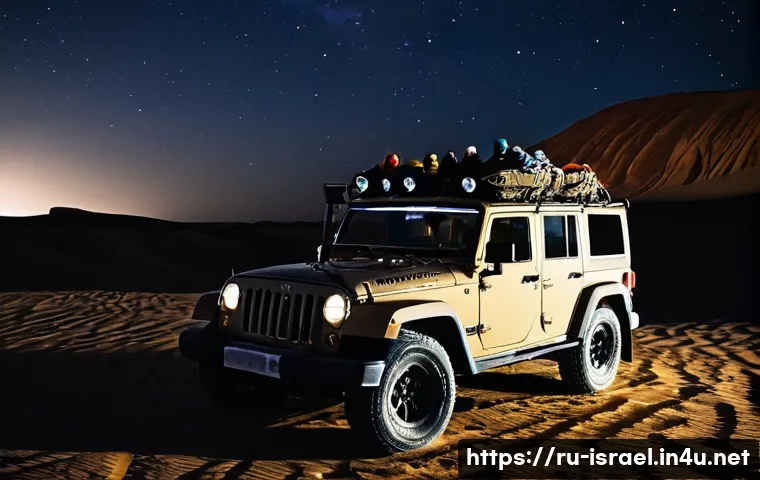 이스라엘에서 즐길 수 있는 아웃도어 액티비티 - **Negev Desert Jeep Safari under a Starry Sky**: A group of diverse friends (men and women, all adul...