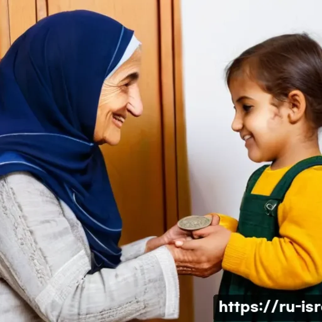 이스라엘에서의 자선 활동과 기부 문화 - **Image Prompt 1: Generational Giving of Tzedakah**
    A heartwarming and brightly lit scene inside...