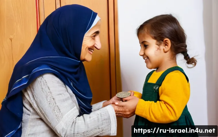 이스라엘에서의 자선 활동과 기부 문화 - **Image Prompt 1: Generational Giving of Tzedakah**
    A heartwarming and brightly lit scene inside...