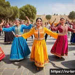 Home 23 이스라엘 전통 댄스 호라 - A vibrant outdoor scene of a traditional Hora dance circle during an Israeli national holiday, with ...