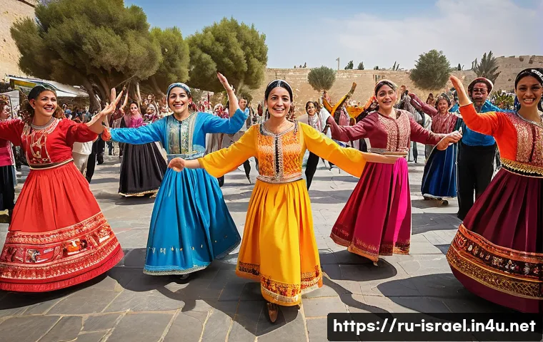 이스라엘 전통 댄스 호라 - A vibrant outdoor scene of a traditional Hora dance circle during an Israeli national holiday, with ...