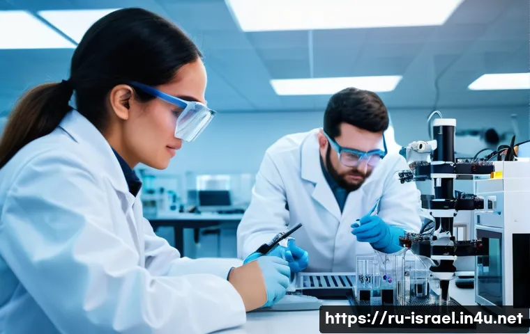 이스라엘에서의 대학 연구 프로그램 - A modern Israeli university laboratory scene showcasing interdisciplinary research in action: engine...