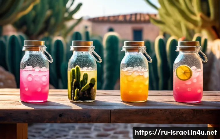 이스라엘의 대표적 음료 사브레 - A vibrant Mediterranean outdoor market scene featuring a rustic wooden table displaying freshly harv...