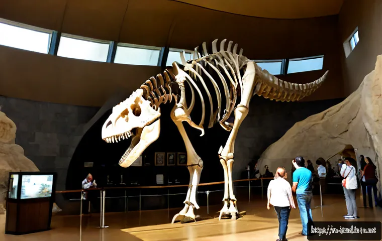 Home 17 이스라엘의 자연사 박물관 - Photorealistic interior of a modern natural history museum in Israel, a large reconstructed dinosaur...